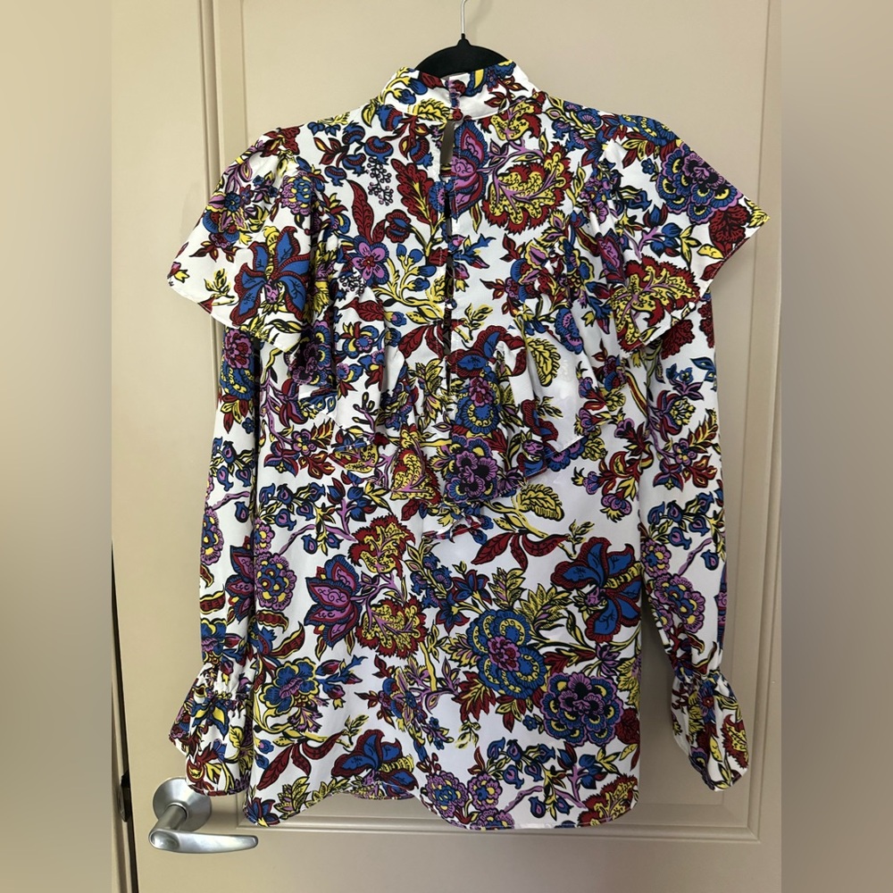 Topshop Multicolored Ruffled Cap Sleeve Blouse - Picture 5 of 6